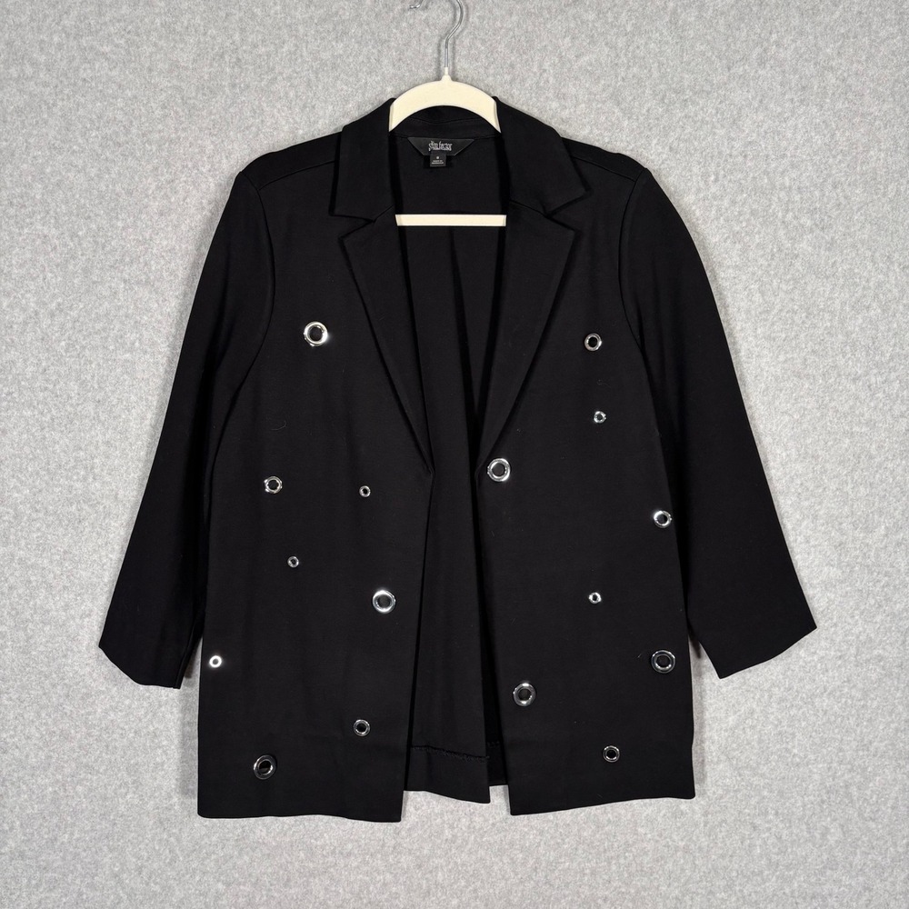 Ponte Knit Grommet Blazer Jacket Small Black Silver Oversized Artsy Art to Wear